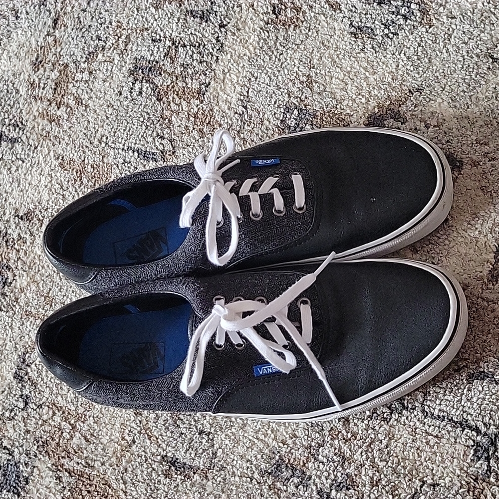 Vans Authentic Black/Gray Herringbone/Leather Men… - image 1